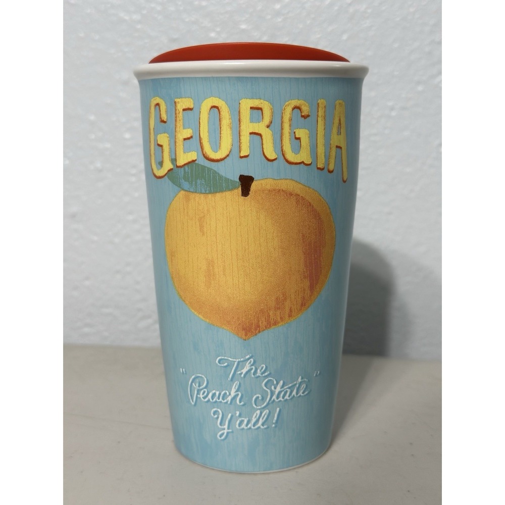 Starbucks Georgia Peach State Y'all 12oz Ceramic Travel Mug Tumbler 2016 NEW HTF